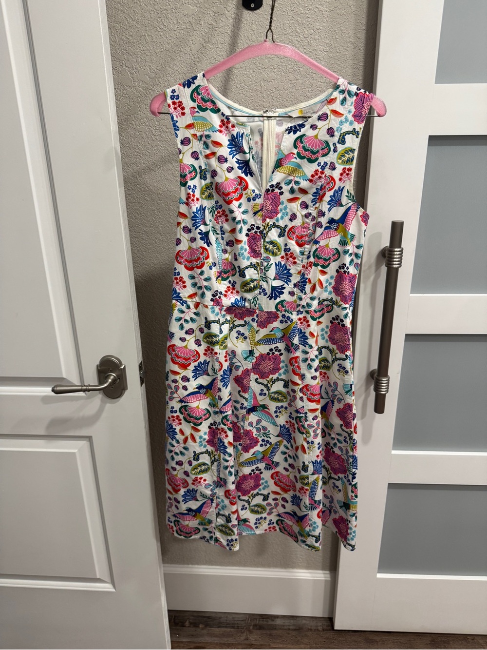 BODEN Floral Multicolor Sleeveless A-Line Dress with matching fabric belt size 8